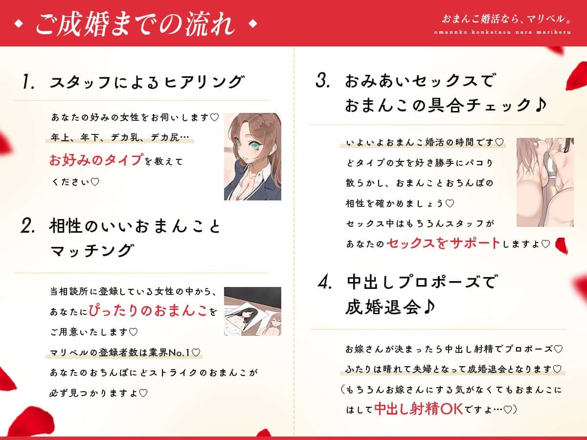【30%OFF】おまんこ婚活なら、マリベル。 ～婚前セックスでカラダの相性チェックOK♪おまんこでお嫁さんを選べる都合良すぎ結婚相談所～のサンプル画像3
